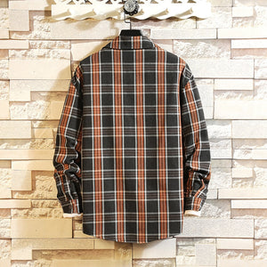 Plaid High Quality Janpan Style  Spring Long Sleeve Shirt Men