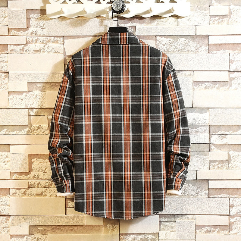 Plaid High Quality Janpan Style  Spring Long Sleeve Shirt Men