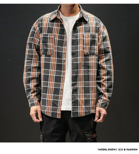 Plaid High Quality Janpan Style  Spring Long Sleeve Shirt Men