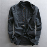 Man Summer Linen Long Sleeve Shirt Chinese Style Vintage Fashion