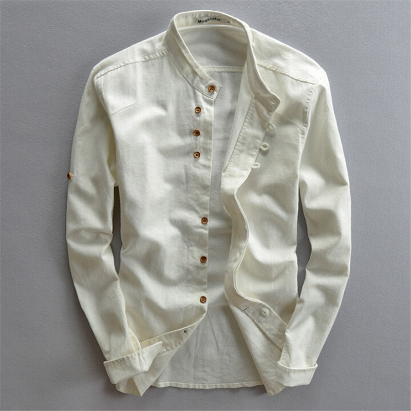 Man Summer Linen Long Sleeve Shirt Chinese Style Vintage Fashion Male Shirts