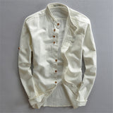 Man Summer Linen Long Sleeve Shirt Chinese Style Vintage Fashion Male Shirts