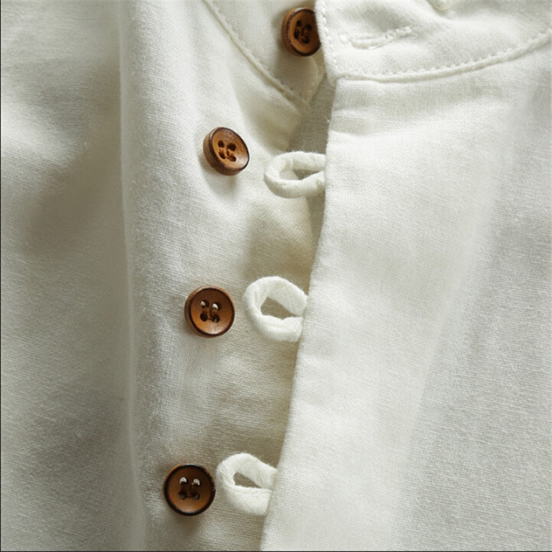 Man Summer Linen Long Sleeve Shirt Chinese Style Vintage Fashion Male Shirts