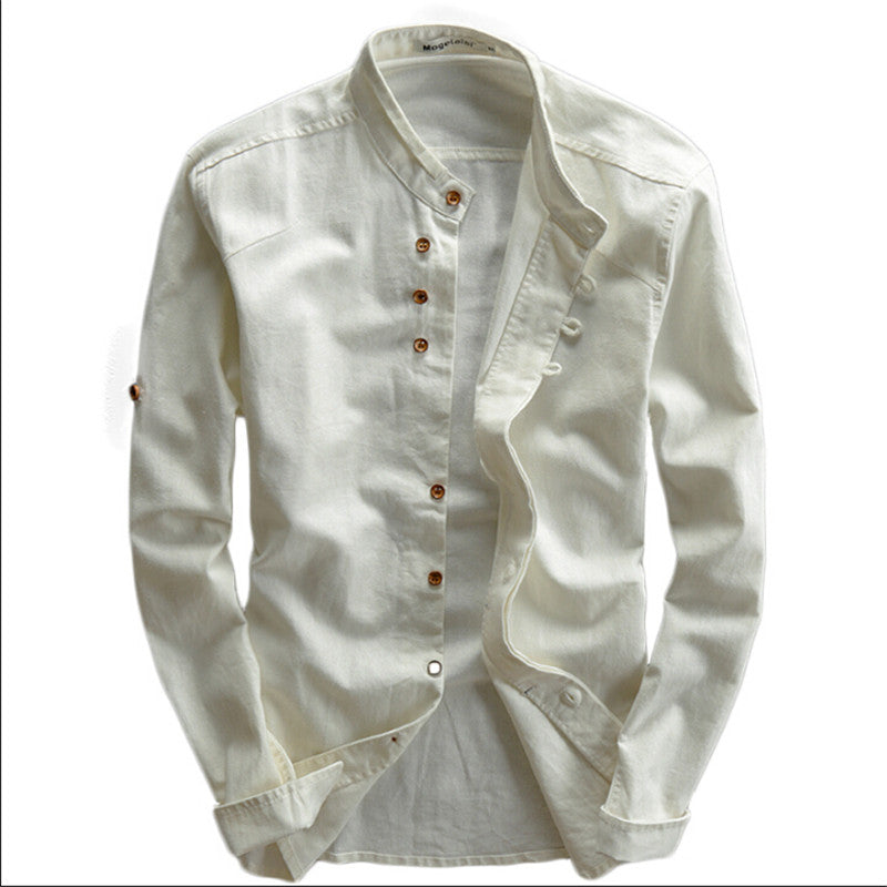 Man Summer Linen Long Sleeve Shirt Chinese Style Vintage Fashion Male Shirts