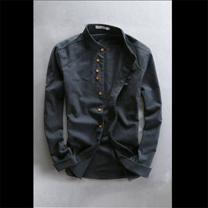 Man Summer Linen Long Sleeve Shirt Chinese Style Vintage Fashion Male Shirts