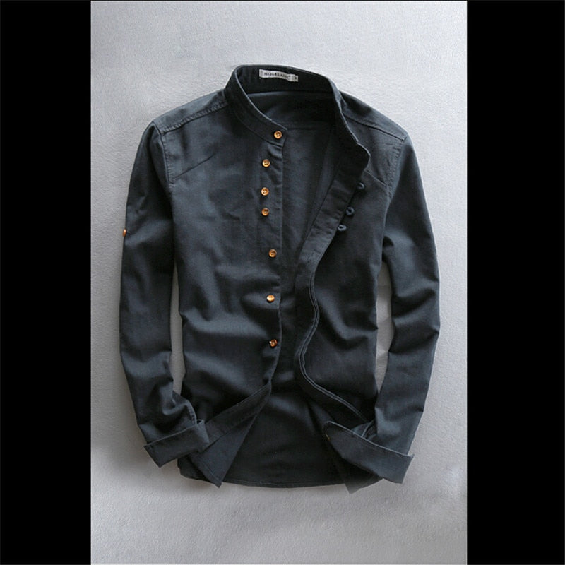 Man Summer Linen Long Sleeve Shirt Chinese Style Vintage Fashion Male Shirts