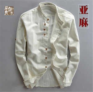 Man Summer Linen Long Sleeve Shirt Chinese Style Vintage Fashion Male Shirts