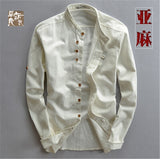 Man Summer Linen Long Sleeve Shirt Chinese Style Vintage Fashion Male Shirts