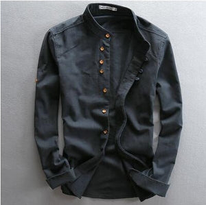 Man Summer Linen Long Sleeve Shirt Chinese Style Vintage Fashion Male Shirts