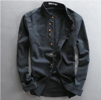 Man Summer Linen Long Sleeve Shirt Chinese Style Vintage Fashion Male Shirts