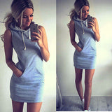 Spring Fashion Women Sleeveless Hooded Jacket Loose Warm  Hoodies Solid Sweatshirt Dress
