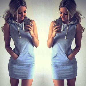 Spring Fashion Women Sleeveless Hooded Jacket Loose Warm  Hoodies Solid Sweatshirt Dress