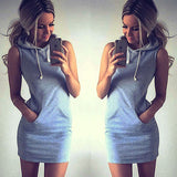 Spring Fashion Women Sleeveless Hooded Jacket Loose Warm  Hoodies Solid Sweatshirt Dress
