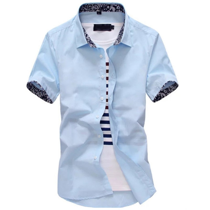 Men Shirt Short Sleeves Brand Shirts Men Casual Hawaiian Shirt Floral collar Male