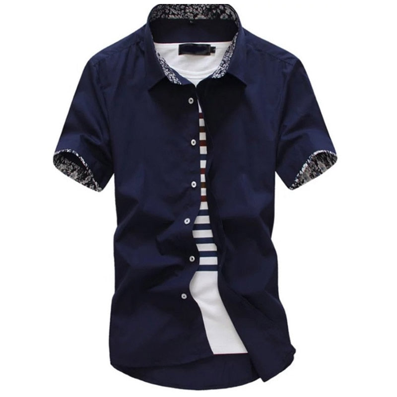 Men Shirt Short Sleeves Brand Shirts Men Casual Hawaiian Shirt Floral collar Male