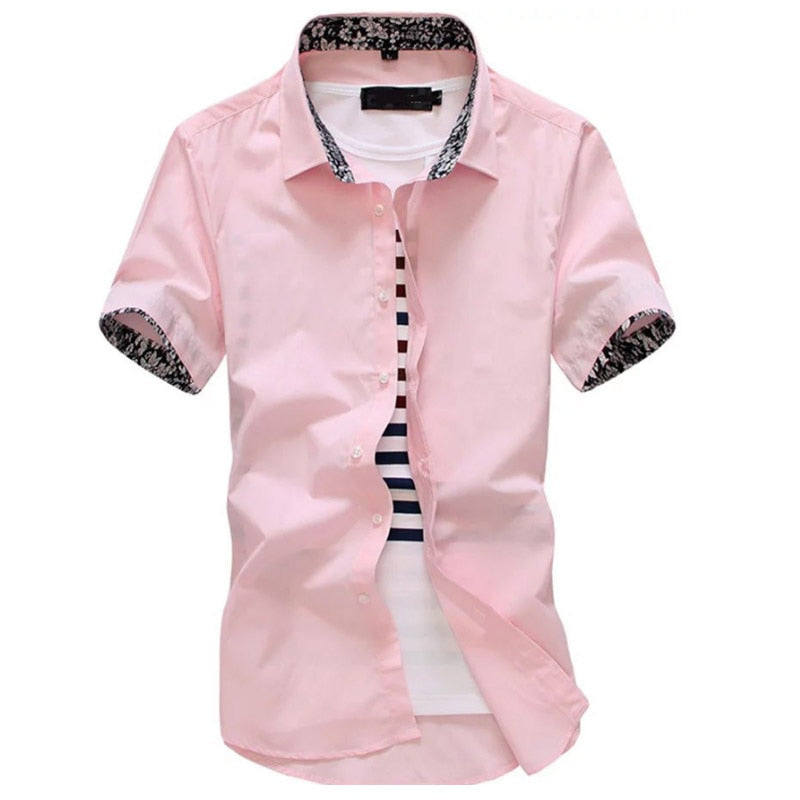 Men Shirt Short Sleeves Brand Shirts Men Casual Hawaiian Shirt Floral collar Male