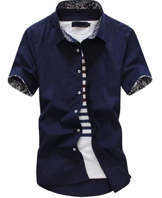 Men Shirt Short Sleeves Brand Shirts Men Casual Hawaiian Shirt Floral collar Male
