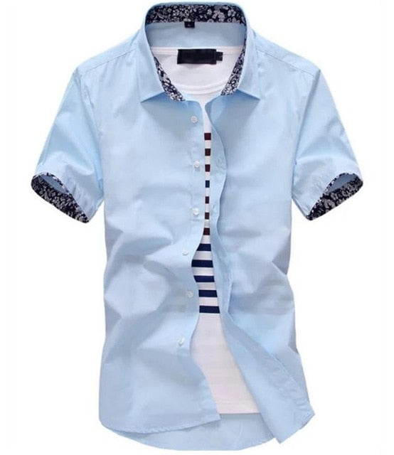 Men Shirt Short Sleeves Brand Shirts Men Casual Hawaiian Shirt Floral collar Male