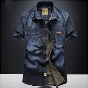 Nianjeep Casual Shirts Solid  High Quality Summer Denim Shirt Men Short Sleeve Casual Shirts