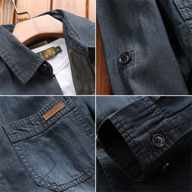 Nianjeep Casual Shirts Solid  High Quality Summer Denim Shirt Men Short Sleeve Casual Shirts