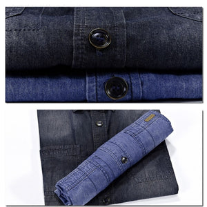 Nianjeep Casual Shirts Solid  High Quality Summer Denim Shirt Men Short Sleeve Casual Shirts