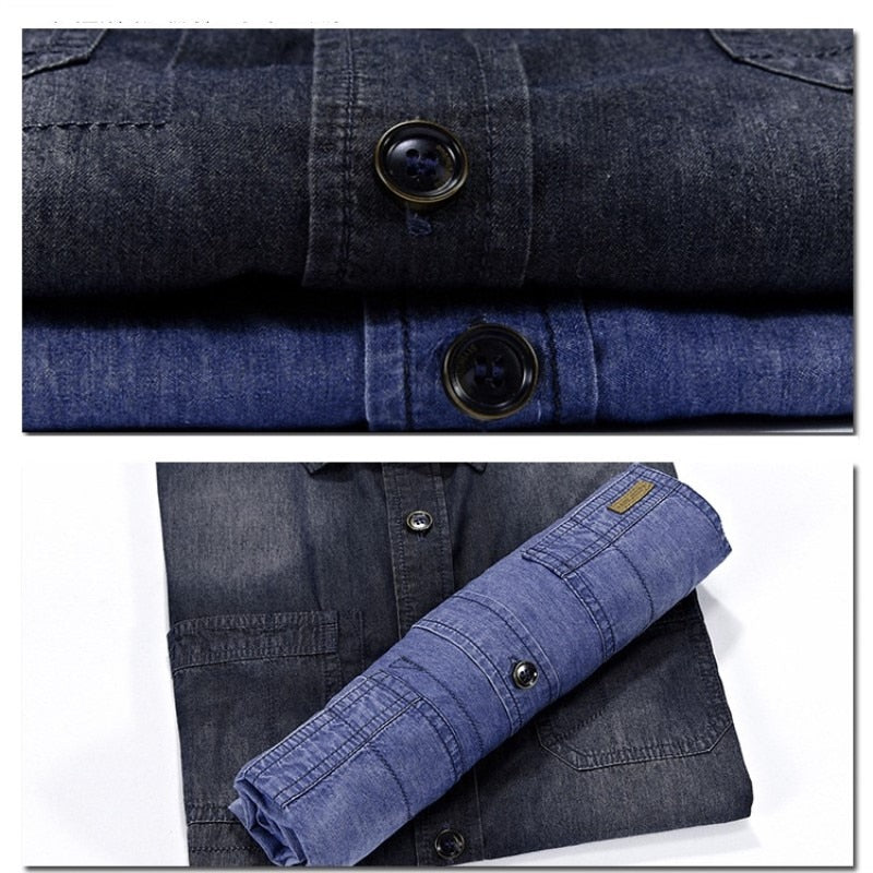 Nianjeep Casual Shirts Solid  High Quality Summer Denim Shirt Men Short Sleeve Casual Shirts