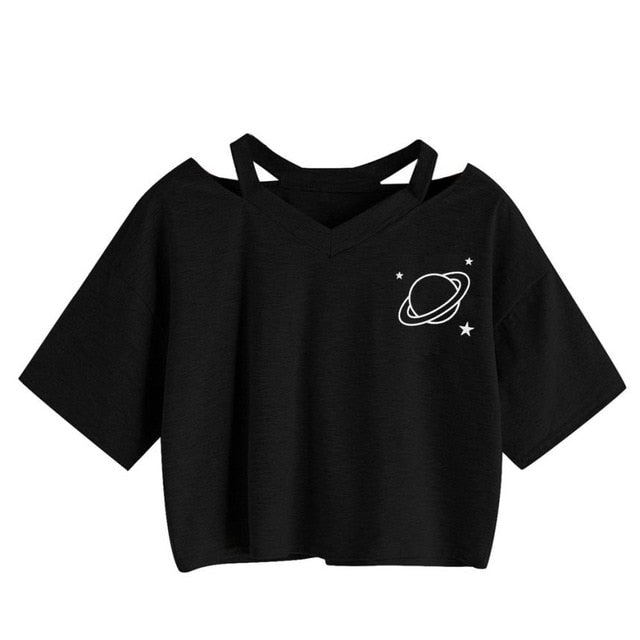 KANCOOLD tops high quality Casual Planet Printed Tank Short Sleeve Top Crop