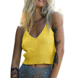 FEITONG Knitting Sexy Tank Tops Women Sleeveless V-Neck Camis Short Clothes