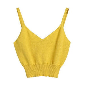 FEITONG Knitting Sexy Tank Tops Women Sleeveless V-Neck Camis Short Clothes