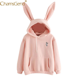 Free Shipping Hoodies Rabbit Ear sudadera kawaii Sweatshirt Women Winter Warm Pink Hoodies Sweatshirts With Front