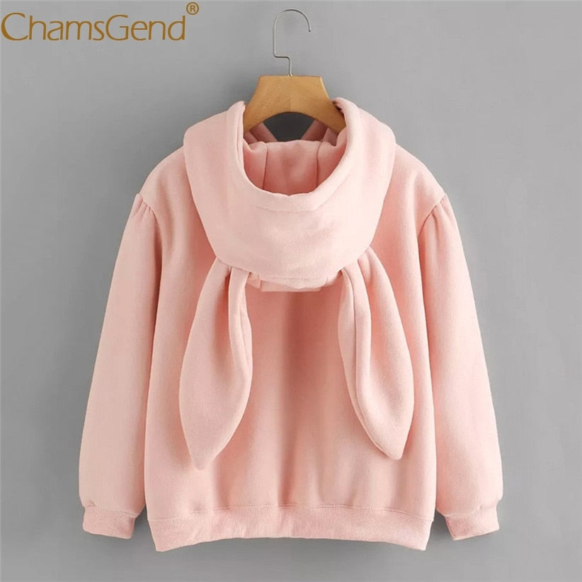 Free Shipping Hoodies Rabbit Ear sudadera kawaii Sweatshirt Women Winter Warm Pink Hoodies Sweatshirts With Front