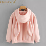 Free Shipping Hoodies Rabbit Ear sudadera kawaii Sweatshirt Women Winter Warm Pink Hoodies Sweatshirts With Front