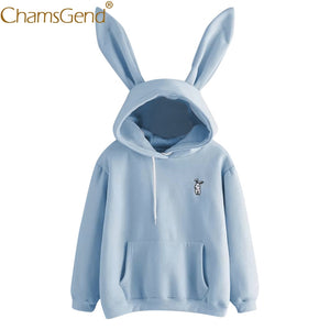 Free Shipping Hoodies Rabbit Ear sudadera kawaii Sweatshirt Women Winter Warm Pink Hoodies Sweatshirts With Front