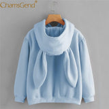 Free Shipping Hoodies Rabbit Ear sudadera kawaii Sweatshirt Women Winter Warm Pink Hoodies Sweatshirts With Front