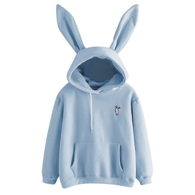 Free Shipping Hoodies Rabbit Ear sudadera kawaii Sweatshirt Women Winter Warm Pink Hoodies Sweatshirts With Front