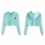 Womens Crop Tops Sweatshirt Pineapple Embroidery Gingham Plaid Hoodies