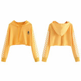 Womens Crop Tops Sweatshirt Pineapple Embroidery Gingham Plaid Hoodies