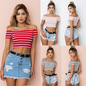 Streetwear Women Sexy Casual Off Shoulder Tank Top Vest Blouse Crop Tops
