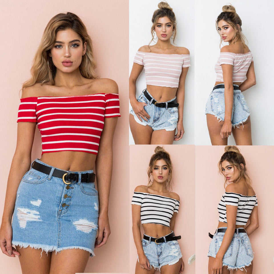 Streetwear Women Sexy Casual Off Shoulder Tank Top Vest Blouse Crop Tops