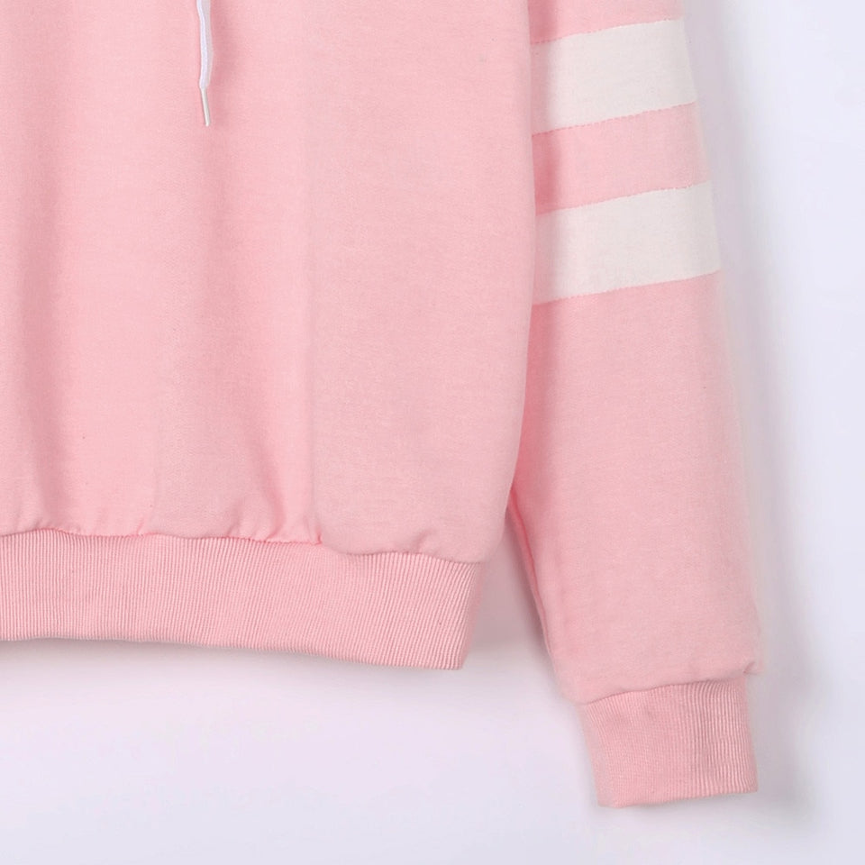 Hoodies Women Sweatshirt Casual Planet Print Striped Long Sleeve