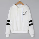 Hoodies Women Sweatshirt Casual Planet Print Striped Long Sleeve