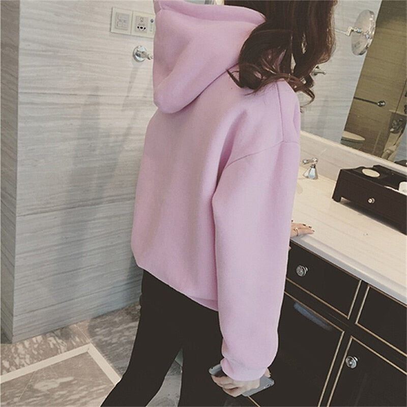 New Social Harajuku Hoodies For Girls Solid Color Hooded Tops Women's Sweatshirt
