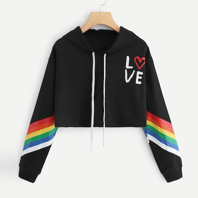 Fashion Female Long Sleeve Hoodie Pullover Sweatshirt Rainbow