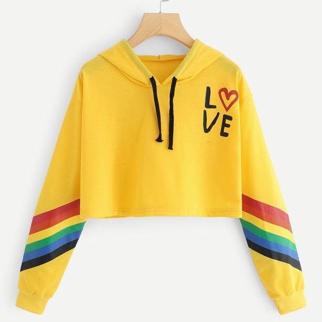 Fashion Female Long Sleeve Hoodie Pullover Sweatshirt Rainbow