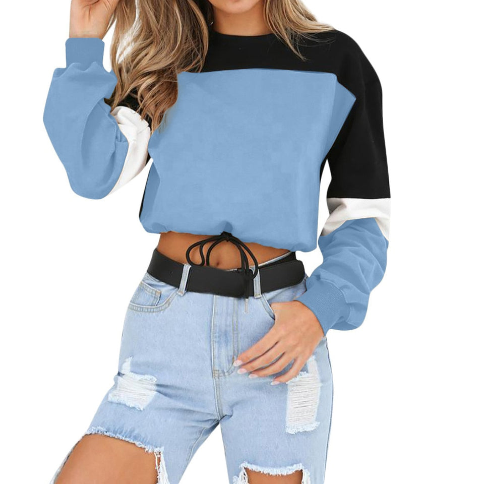 Womens Long Sleeve Splcing Color Sweatshirt Pullover Tops