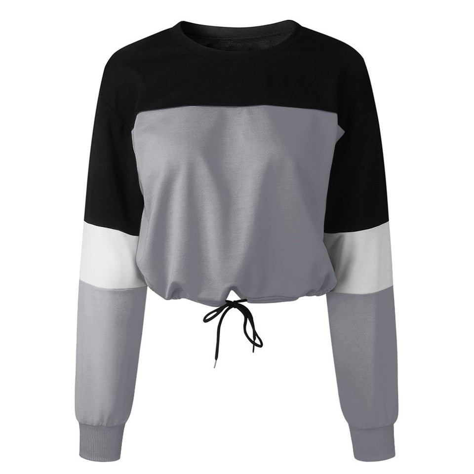 Womens Long Sleeve Splcing Color Sweatshirt Pullover Tops