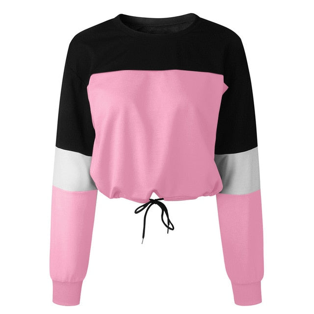 Womens Long Sleeve Splcing Color Sweatshirt Pullover Tops