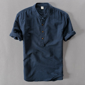 2019 New Summer Brand Shirt Men Short Sleeve Loose Thin Cotton Linen Shirt Male Fashion Solid Color