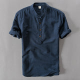2019 New Summer Brand Shirt Men Short Sleeve Loose Thin Cotton Linen Shirt Male Fashion Solid Color