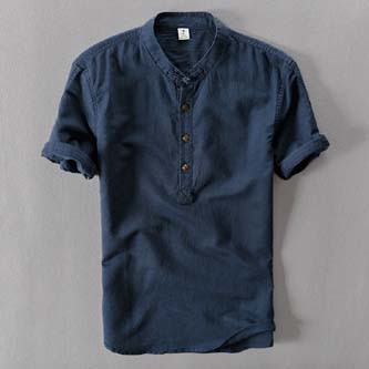 2019 New Summer Brand Shirt Men Short Sleeve Loose Thin Cotton Linen Shirt Male Fashion Solid Color